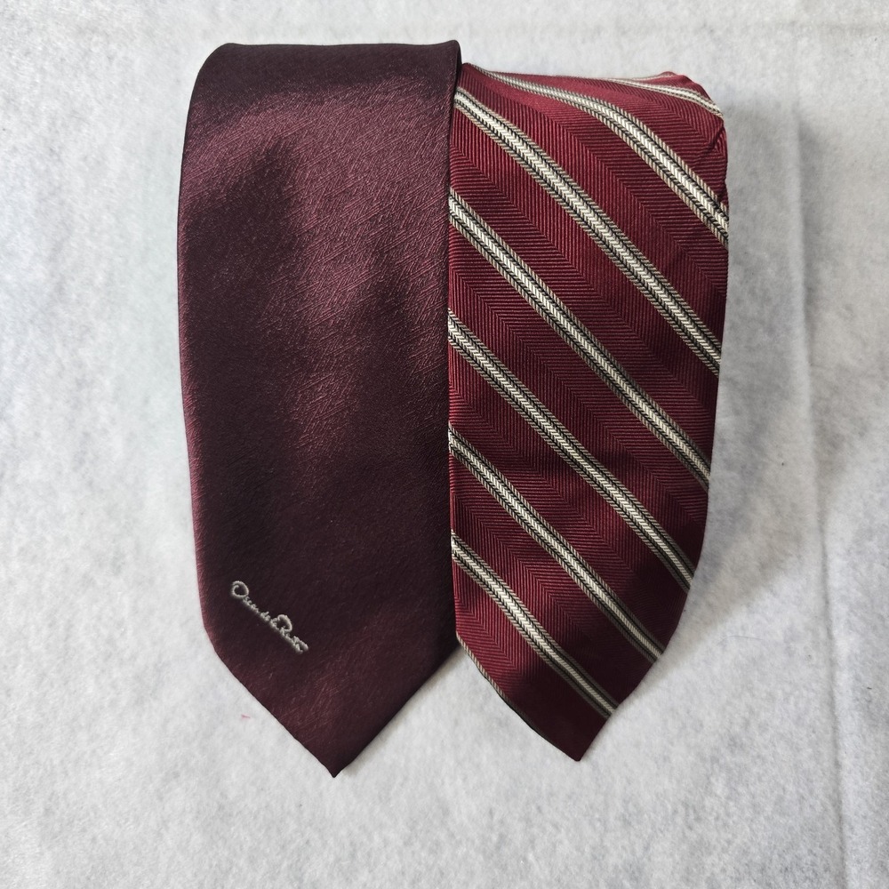 Lot of 2 Vintage Designer Silk Neckties Oscar de la Renta Christian Dior